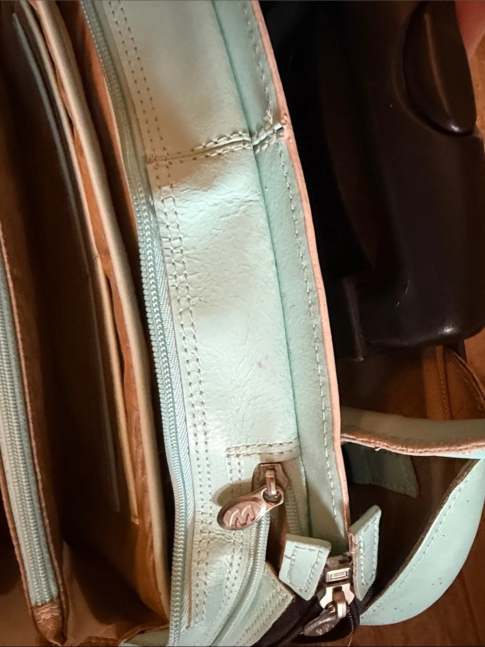 McKlein Sky Blue Rolling Leather Computer Bag Top-Handle & Shoulder Strap